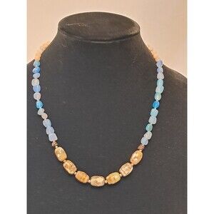 NWT Peyote Bird Mixed Agate Jasper Beads Gemstones Brown Blue Necklace 21"